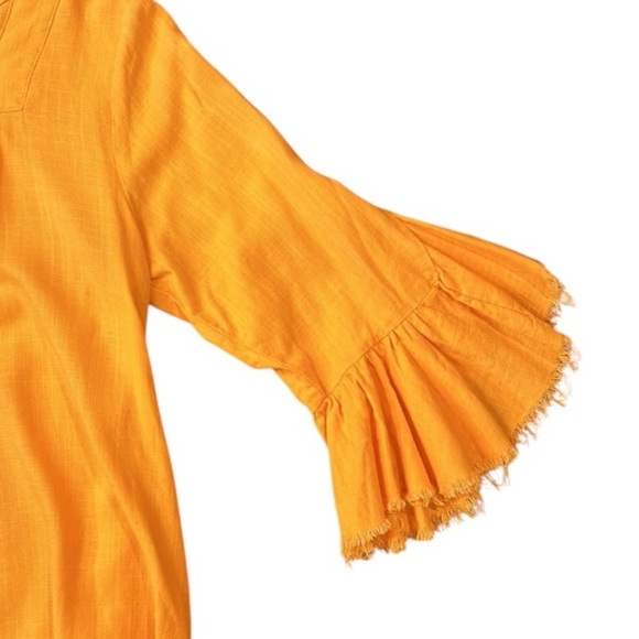Umgee Linen Blend Raw Hem Square Neck Loose Fit Top Tangerine Size Medium - Picture 9 of 13